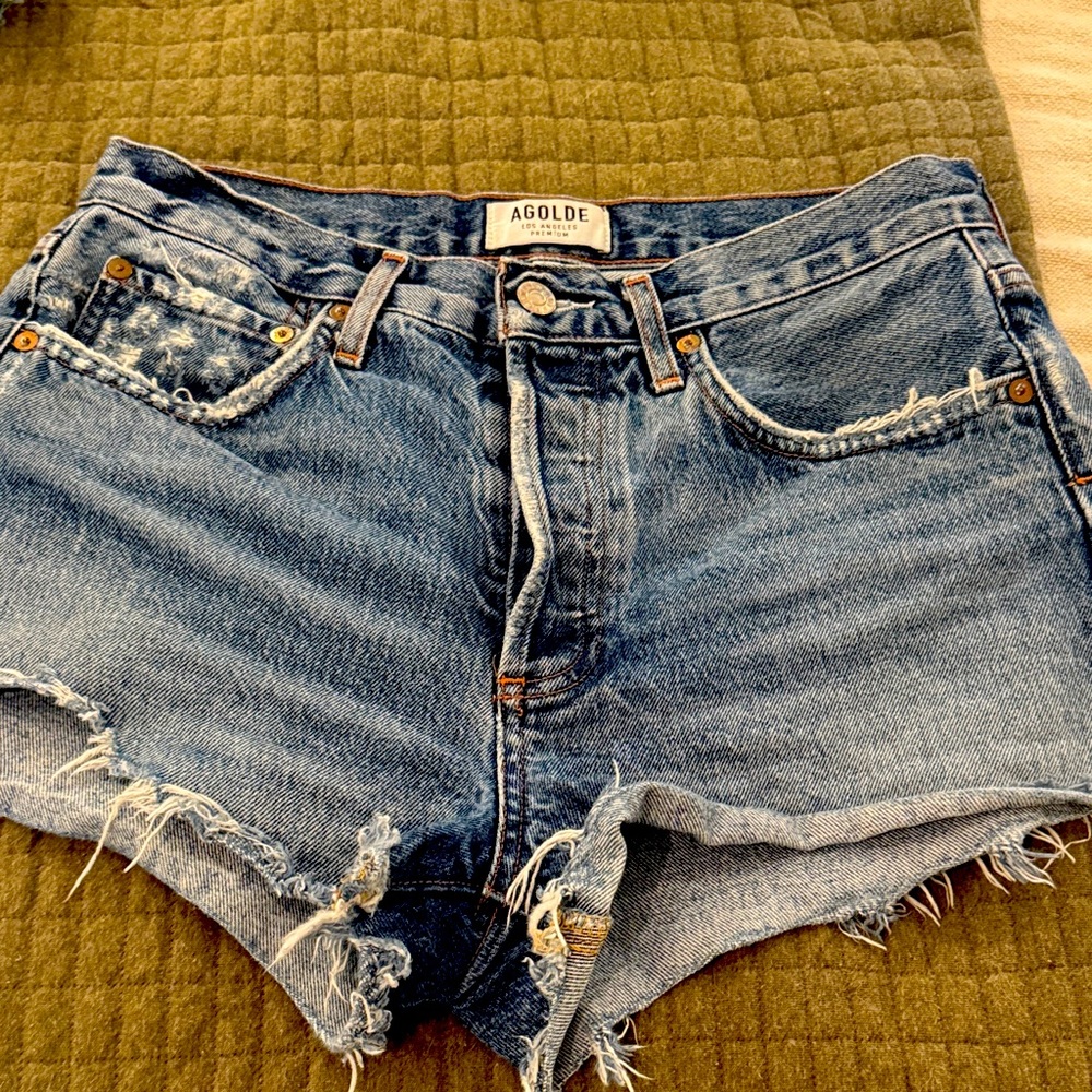 Agolde Distressed Blue Jean Shorts
